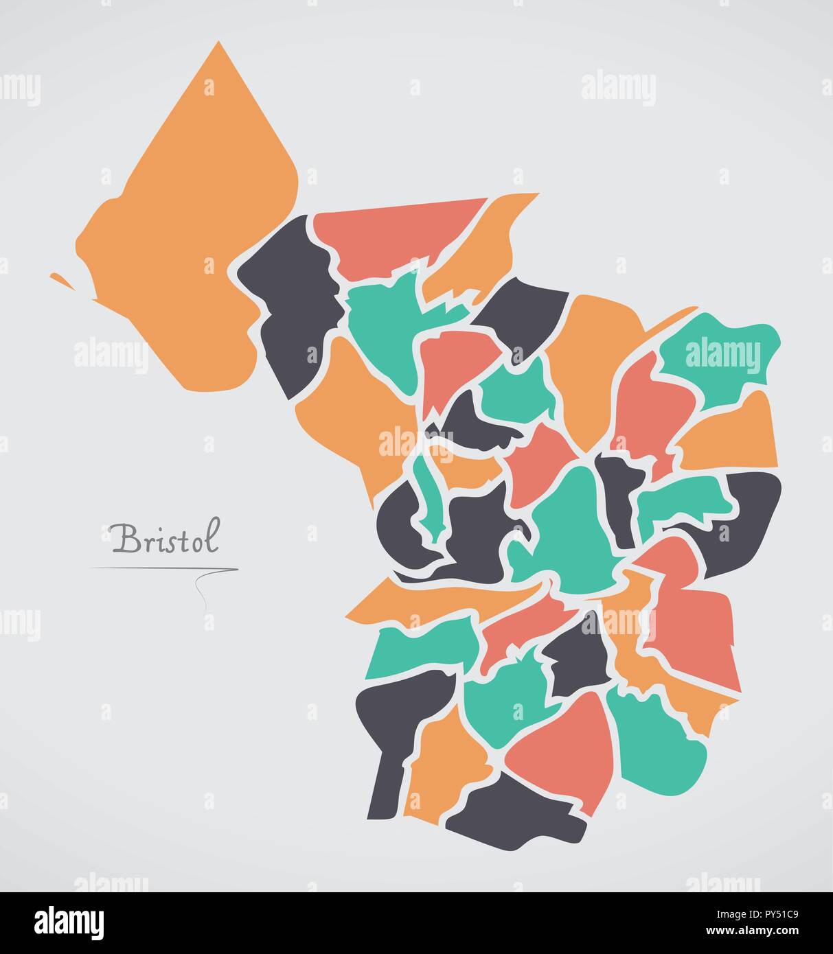 Mappa Bristol con reparti di degenza e di moderne forme rotonde Illustrazione Vettoriale