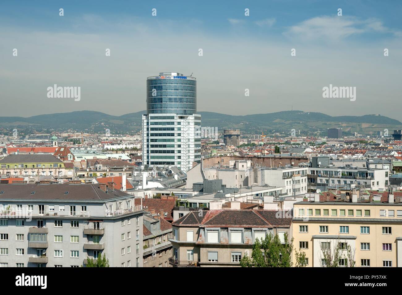 Wienpanorama, Blick über den 2. Bezirk, Galaxytower Foto Stock