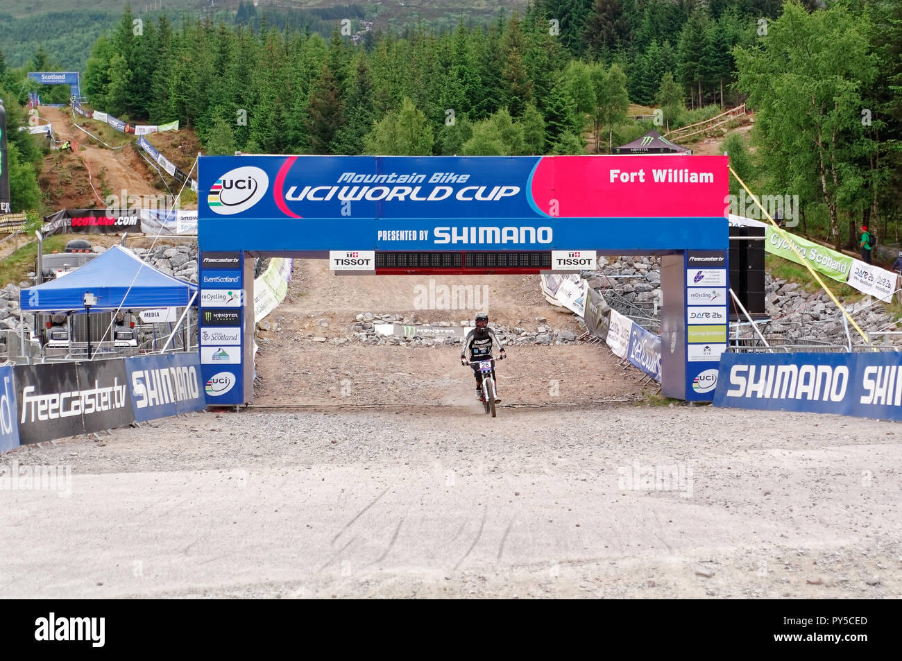 Fort William, Scotland, Regno Unito - 2010/06/06: UCI DI COPPA DEL MONDO DI Discesa MTB vicino a Fort William Foto Stock