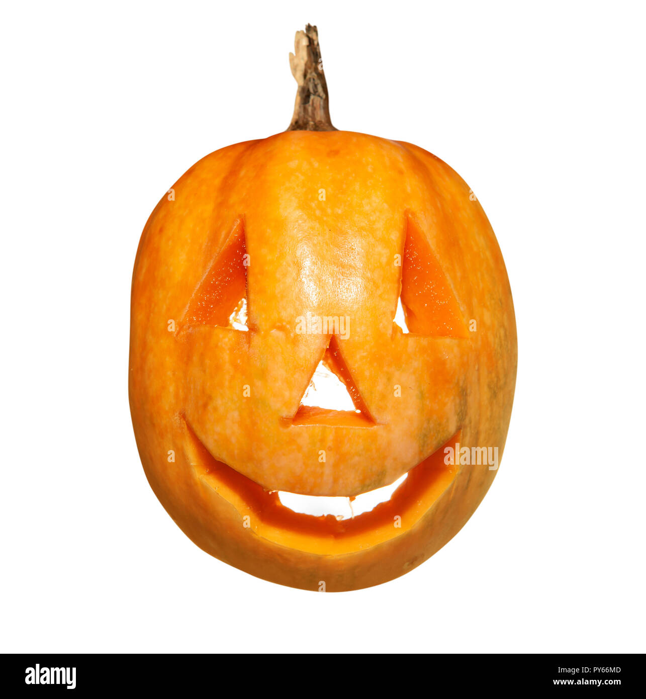 La zucca in forma di mostro felice isolato su bianco Foto Stock