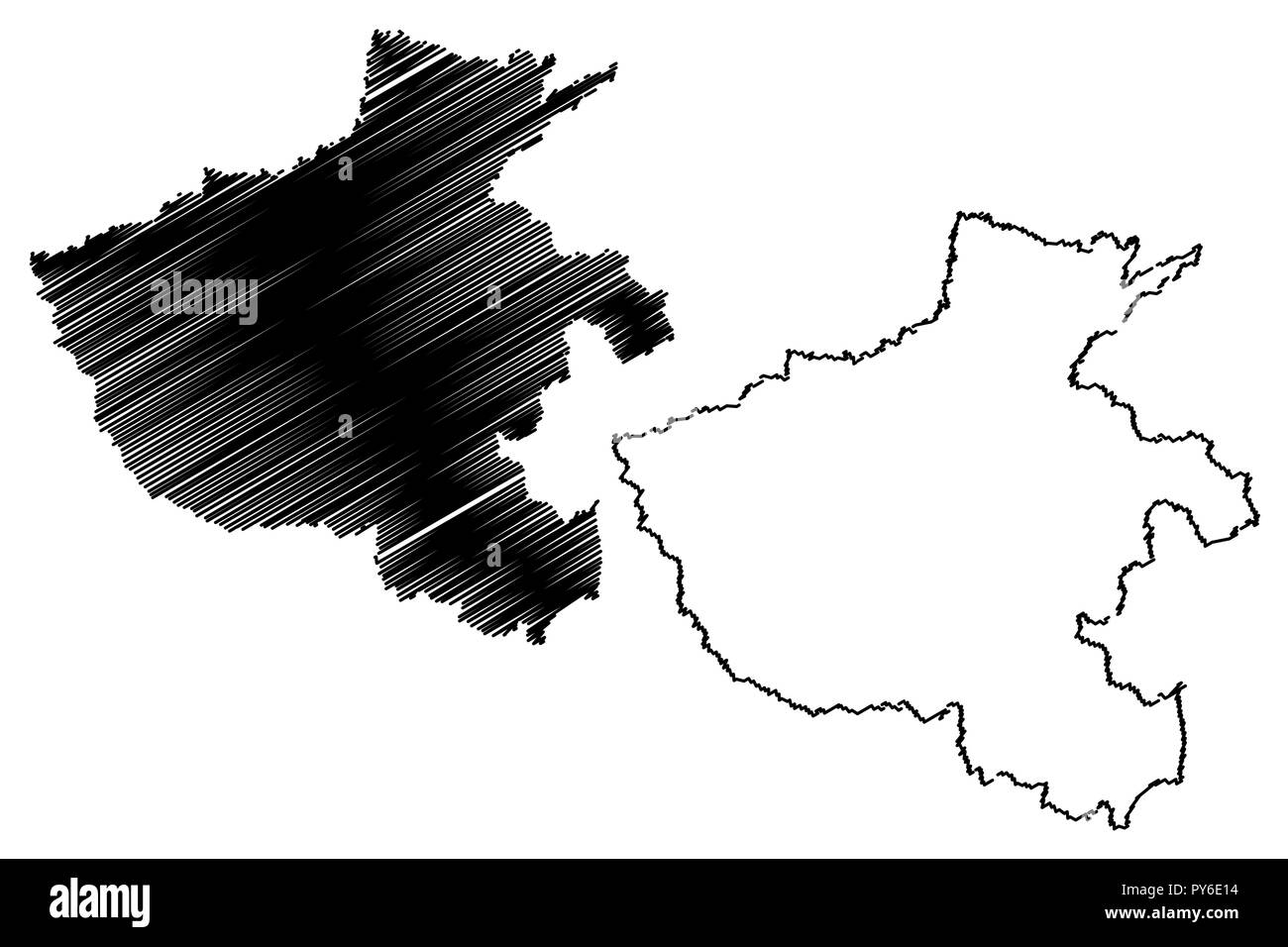 Nella Provincia di Henan (divisioni amministrative della Cina, Repubblica Popolare Cinese Repubblica Popolare Cinese) mappa illustrazione vettoriale, scribble schizzo Zhongyuan o Zhong Illustrazione Vettoriale