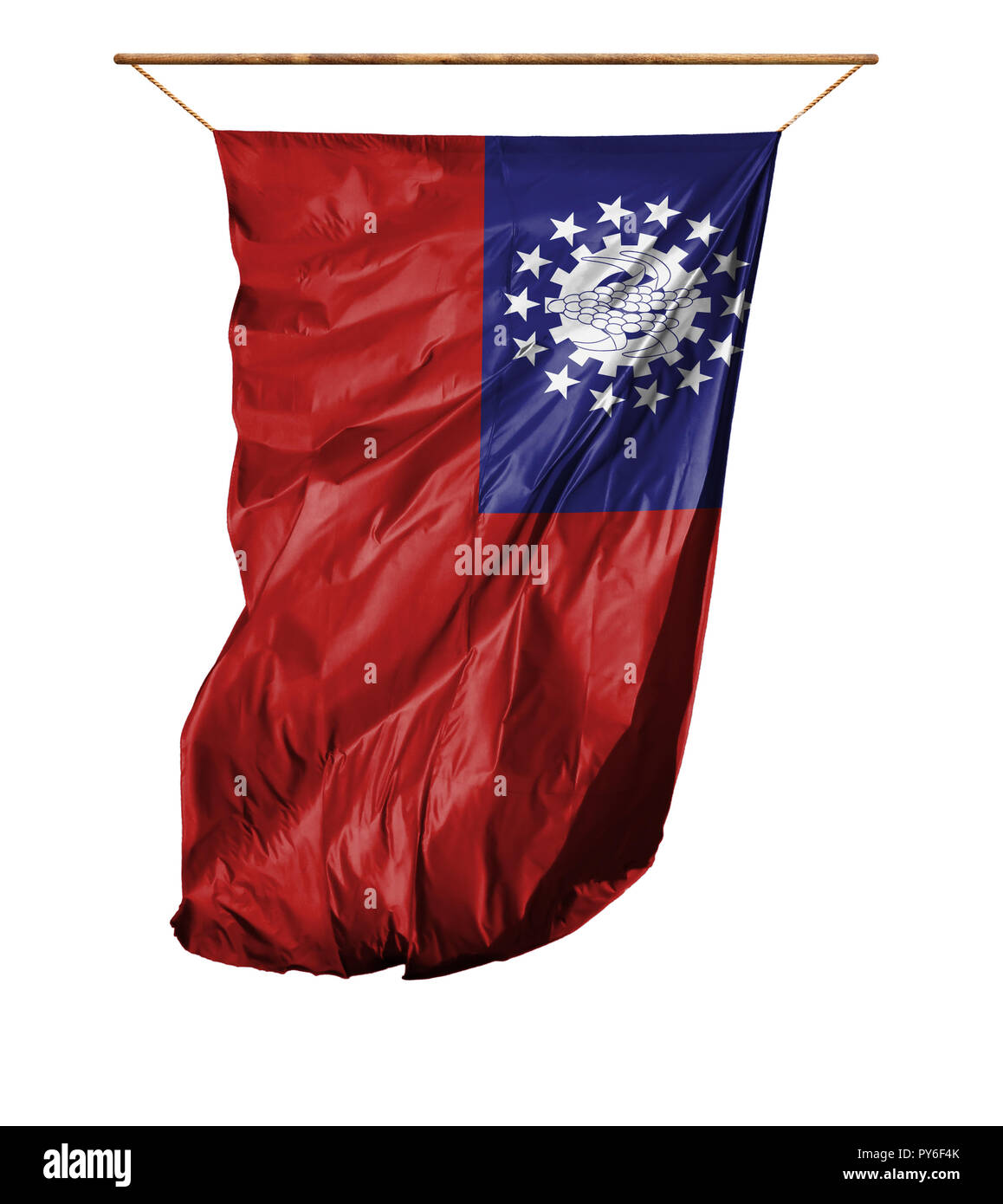 Bandiera di Myanmar-Burma. Bandiera verticale.isolato su uno sfondo bianco. Foto Stock