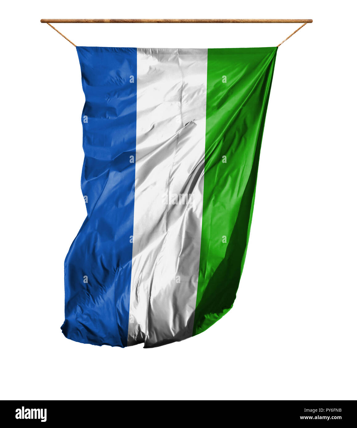 Bandiera della Sierra Leone. Bandiera verticale.isolato su uno sfondo bianco. Foto Stock
