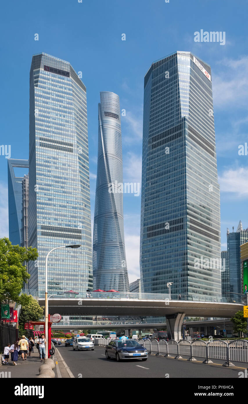 Shanghai, Cina - edifici, grattacieli, nel distretto di Pudong Foto Stock