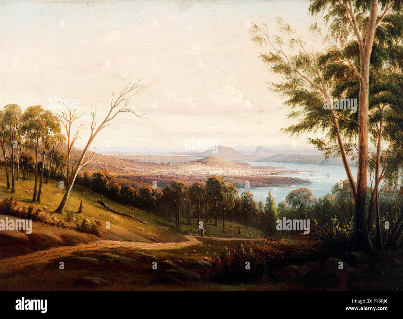 Knud Bull, Vista della città di Hobart 1853 olio su tela, Galleria d'Arte del South Australia Foto Stock