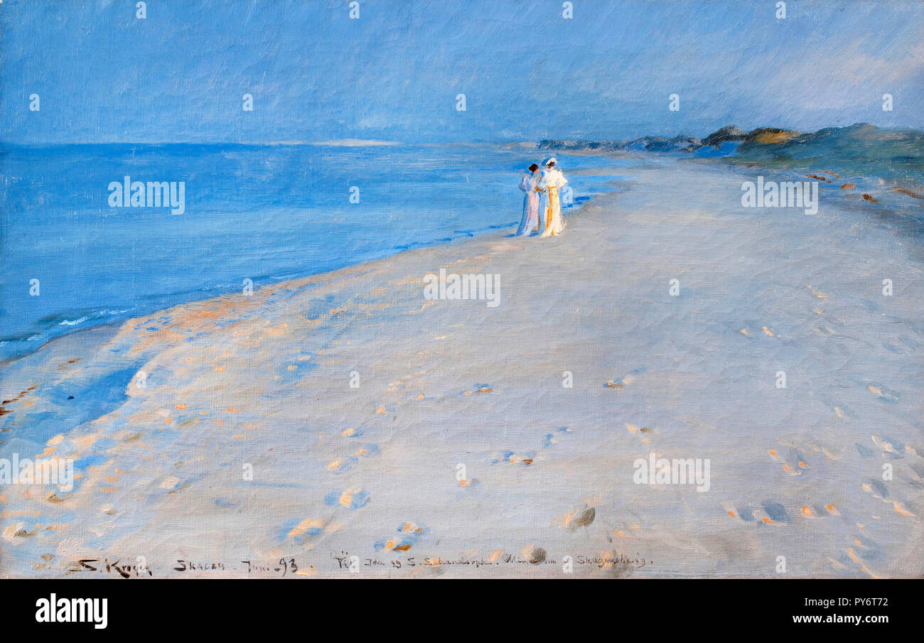 Peder Severin Kroyer, serata estiva presso il South Beach, Skagen. Anna Ancher e Marie Kroyer 1893 olio su tela, Hirschsprung raccolta, Copenhagen, Danimarca. Foto Stock