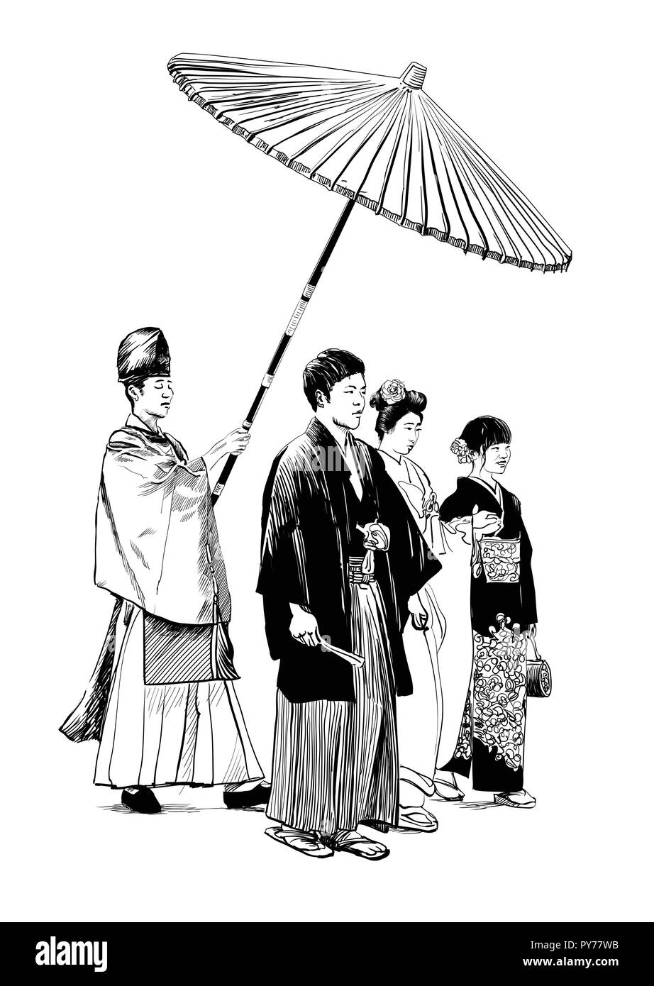 Matrimonio Tradizionale in Tokyo, Giappone - illustrazione vettoriale Illustrazione Vettoriale