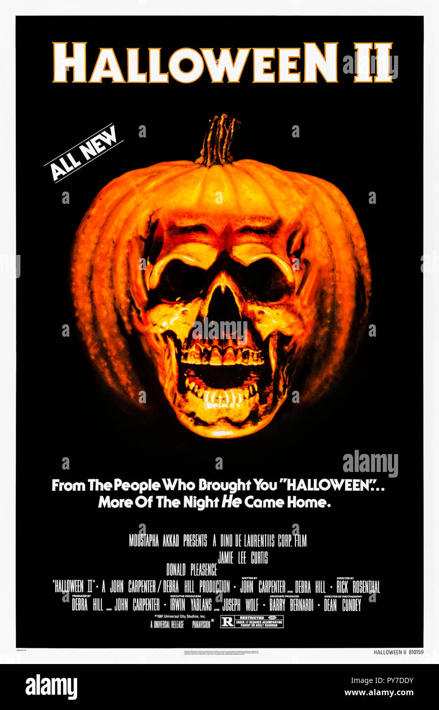 Halloween II (1981) diretto da Rick Rosenthal e interpretato da Jamie Lee Curtis, Donald Pleasence, Charles Cyphers e Jeffrey Kramer. Michael Myers torna a perseguire Laurie ha progredito di nuovo. Foto Stock