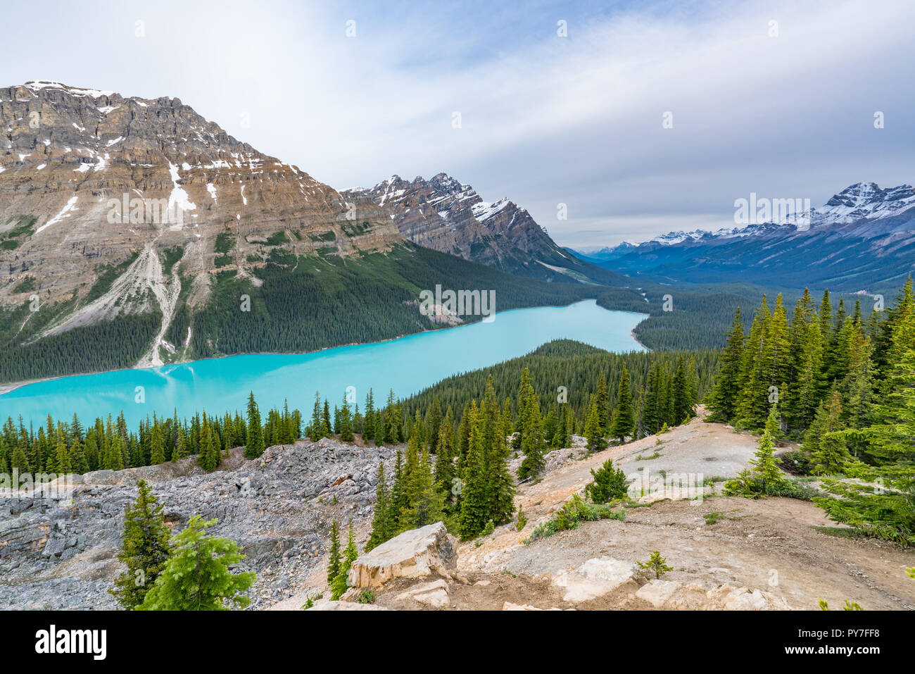 Il Lago Peyto lago glaciale nel Parco Nazionale di Banff, Alberta, Canada Foto Stock