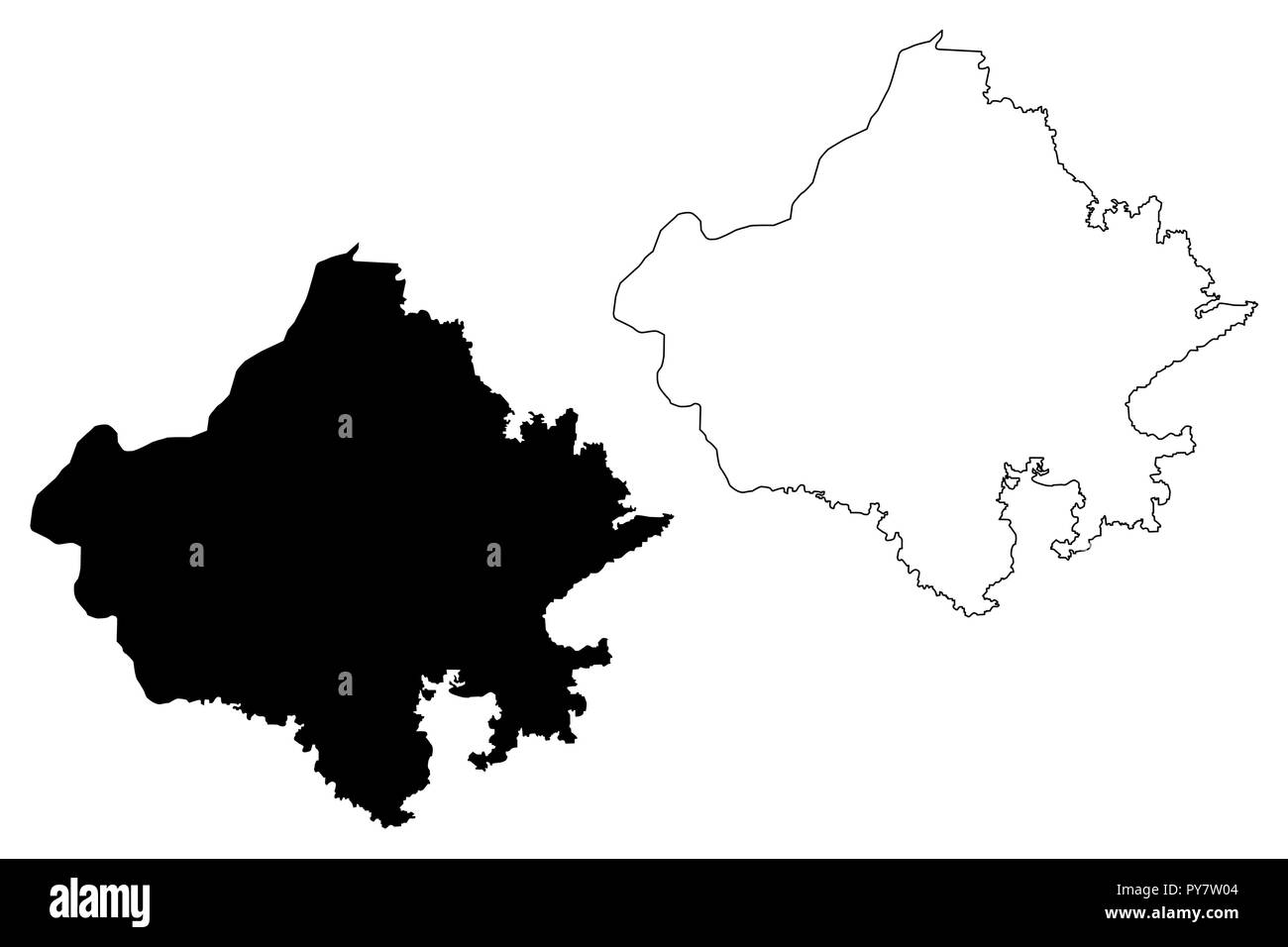Rajasthan (Stati e territori dell'Unione Indiana, Stati federati, la Repubblica dell' India) mappa illustrazione vettoriale, scribble disegna il Rajasthan mappa Illustrazione Vettoriale