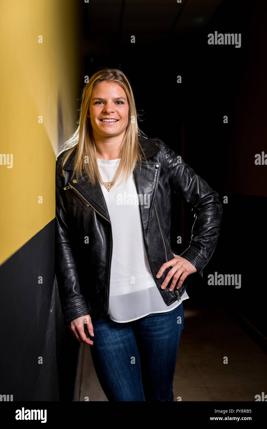 Lione (sud-est della Francia). 2017/12/07. Olympique Lyonnais Feminin, Francese calcio femminile club con sede a Lione. Eugenie Le Sommer, Francese professiona Foto Stock