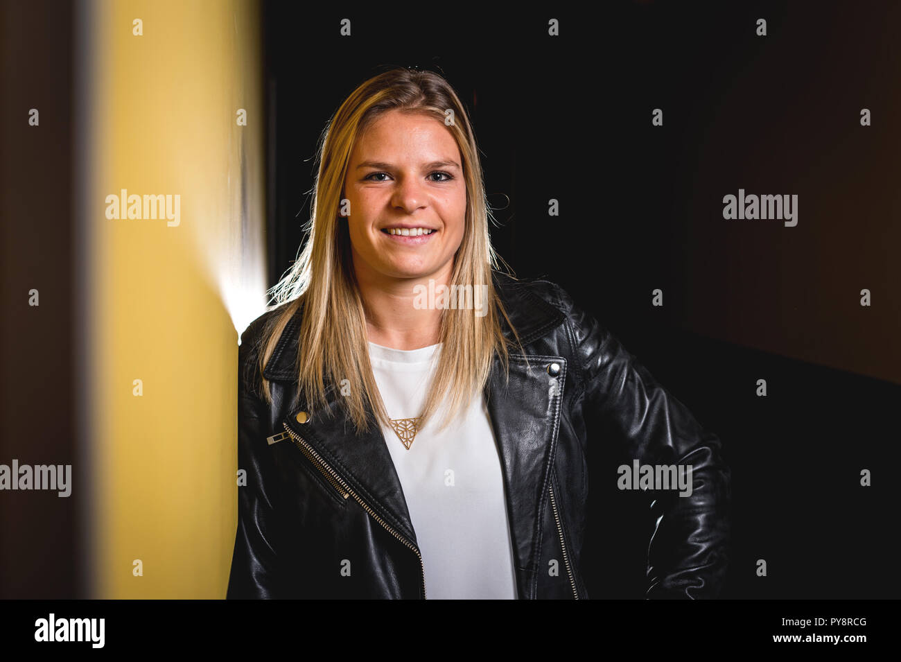 Lione (sud-est della Francia). 2017/12/07. Olympique Lyonnais Feminin, Francese calcio femminile club con sede a Lione. Eugenie Le Sommer, Francese professiona Foto Stock