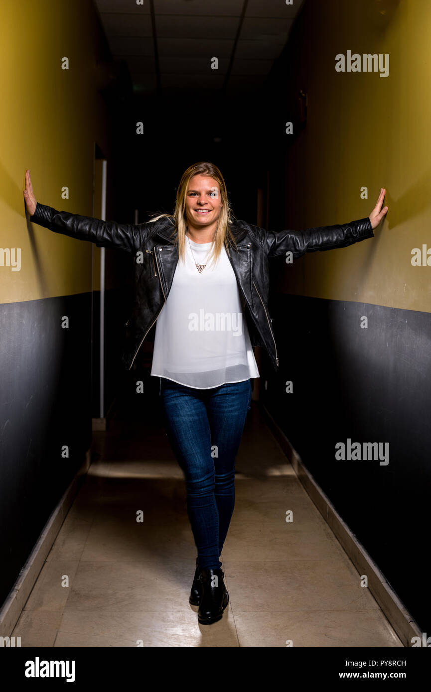 Lione (sud-est della Francia). 2017/12/07. Olympique Lyonnais Feminin, Francese calcio femminile club con sede a Lione. Eugenie Le Sommer, Francese professiona Foto Stock