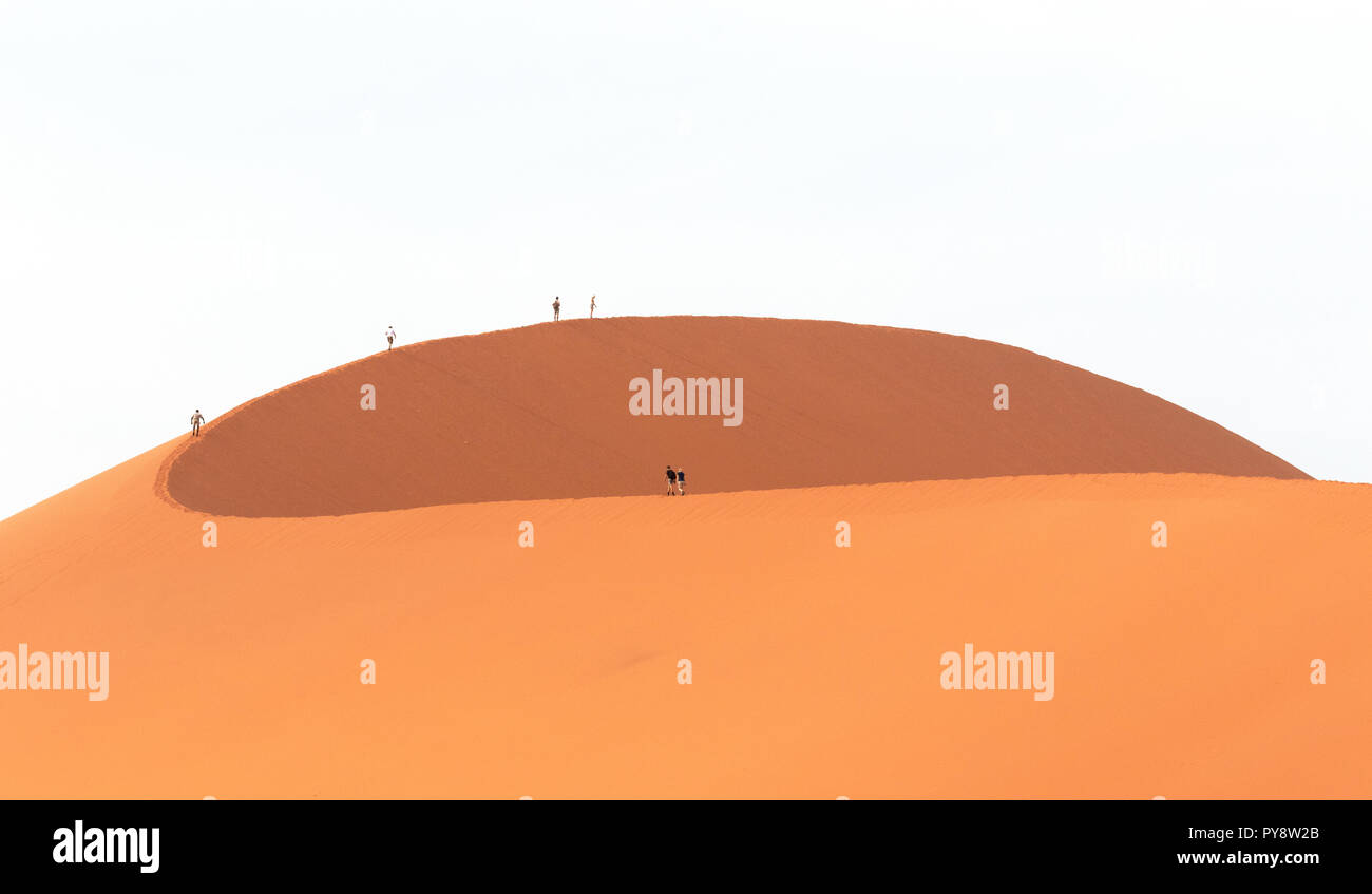La Namibia nel deserto - i turisti a piedi la cresta della duna di sabbia 45 nel deserto del Namib al Sossusvlei, Namibia Africa Foto Stock