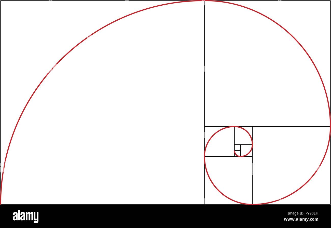 Colorata illustrazione vettoriale della spirale di Fibonacci. Rapporto Aureo Illustrazione Vettoriale