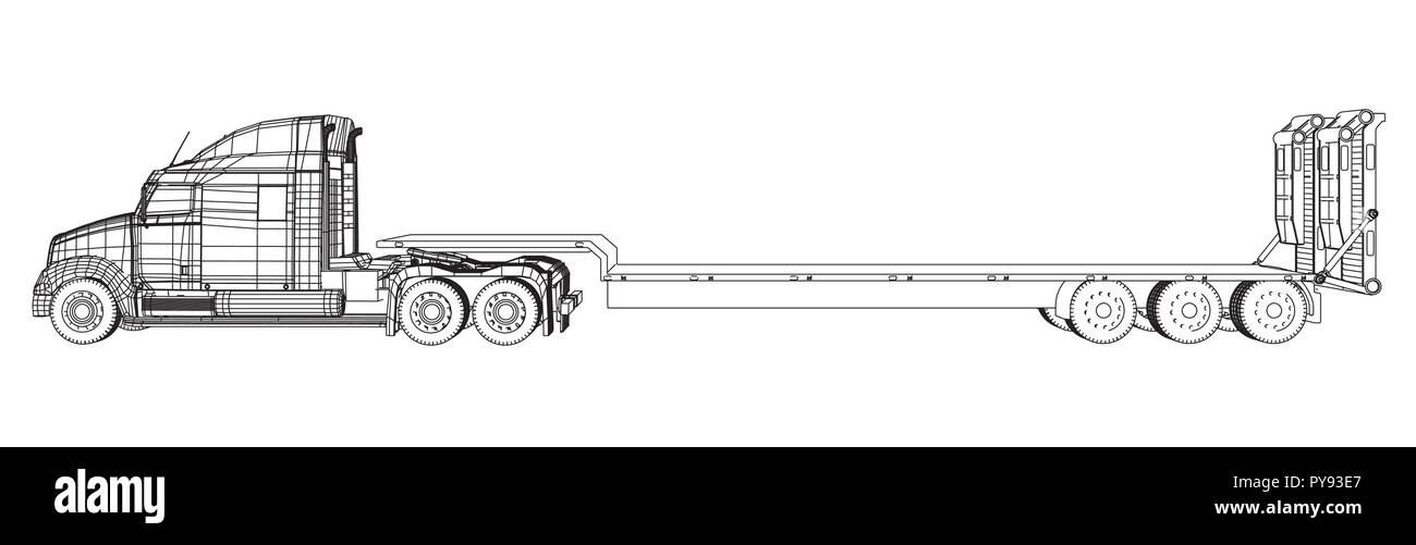 Letto basso camion rimorchio. Disegno astratto. Filo-telaio. EPS10 formato. Vettore creati di 3d. Illustrazione Vettoriale