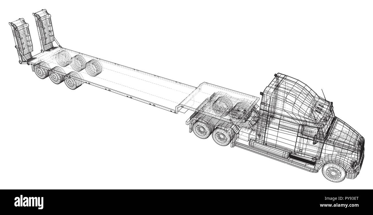Modello di carrello del rimorchio. Filo-telaio. EPS10 formato. Vettore di rendering 3D Illustrazione Vettoriale