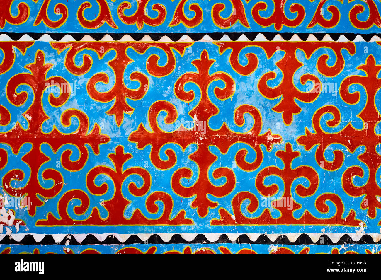 In Kirghizistan, Issyk Kul provincen pittura murale con pattern traditionnel Foto Stock