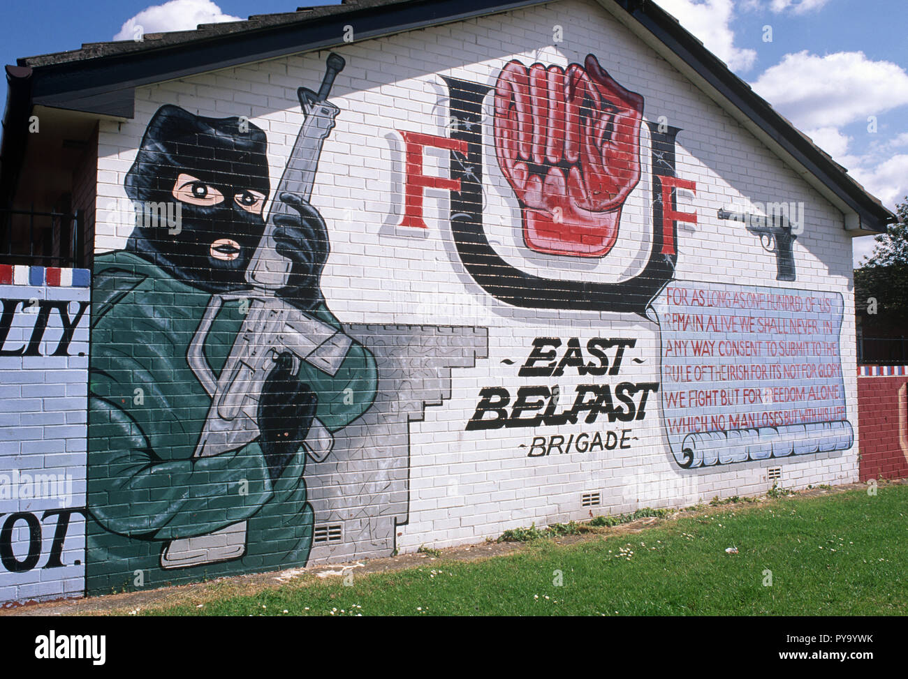 UVF, Ulster Volunteer Force, murales lealisti durante i guai, Irlanda del Nord il conflitto, Belfast, 1997 Foto Stock