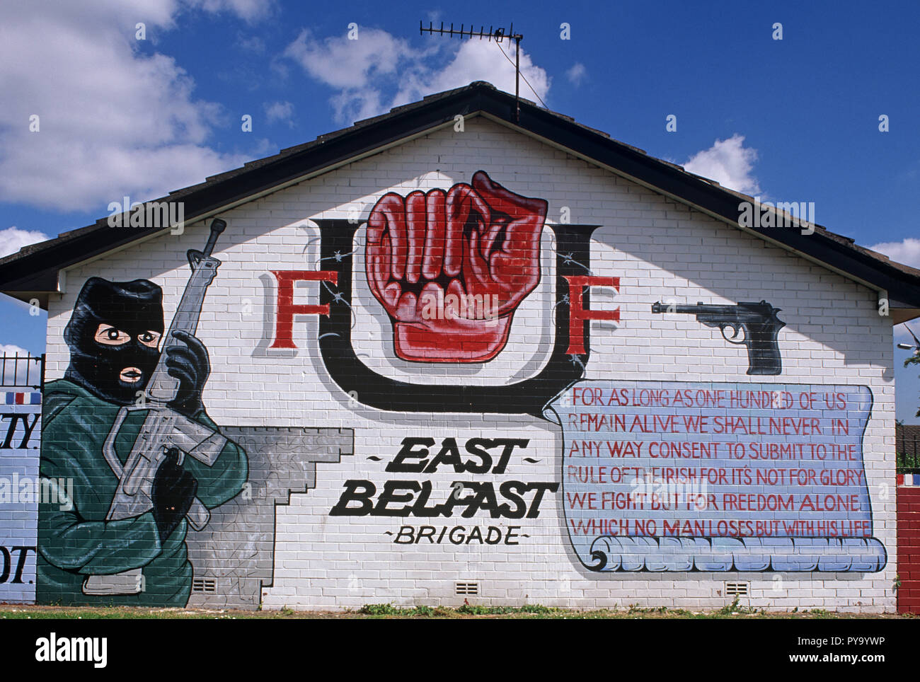 UVF, Ulster Volunteer Force, murales lealisti durante i guai, Irlanda del Nord il conflitto, Belfast, 1997 Foto Stock