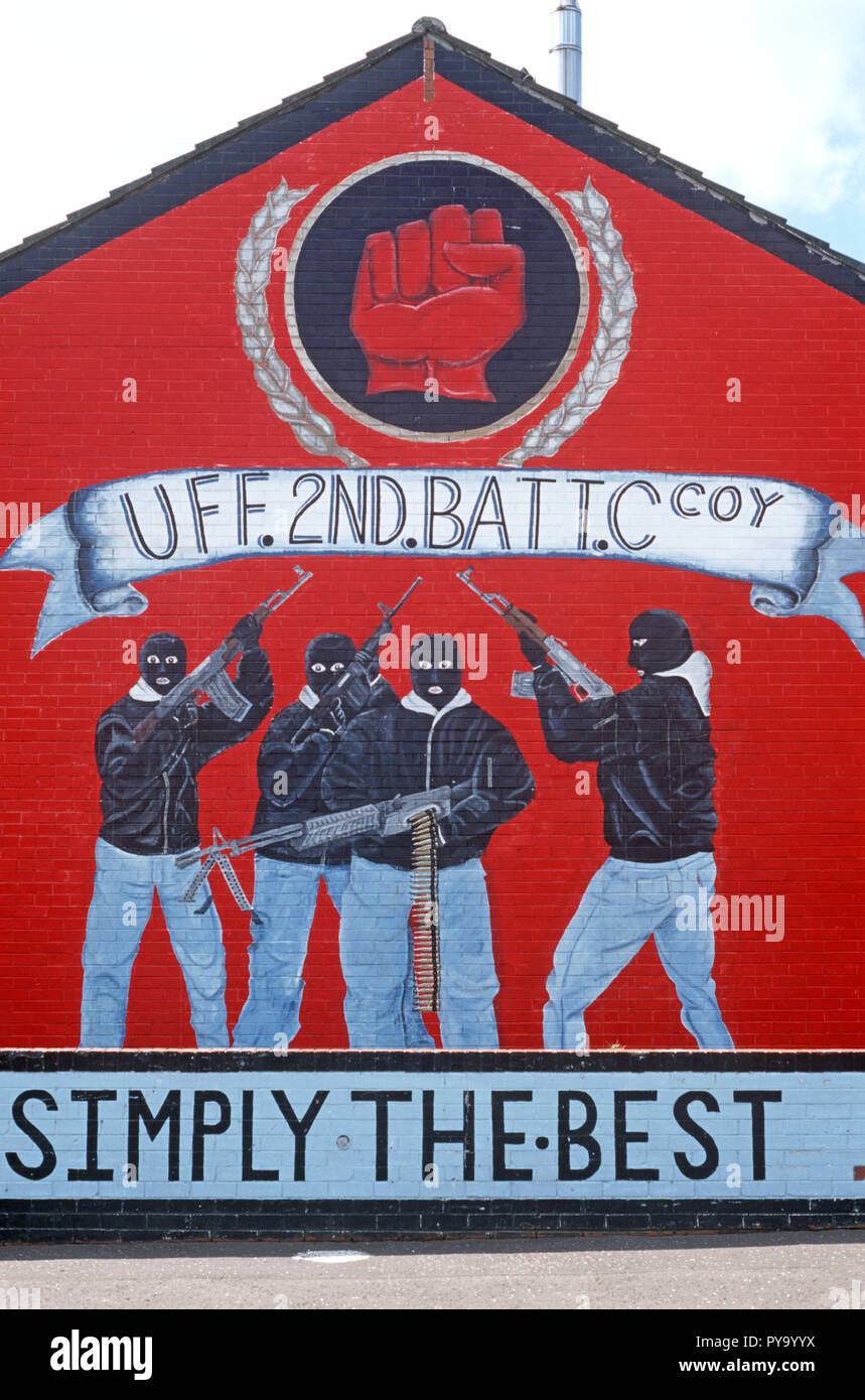 UFF, Ulster Freedom Fighters, murales lealisti durante i guai, Irlanda del Nord il conflitto, Belfast, 1997 Foto Stock