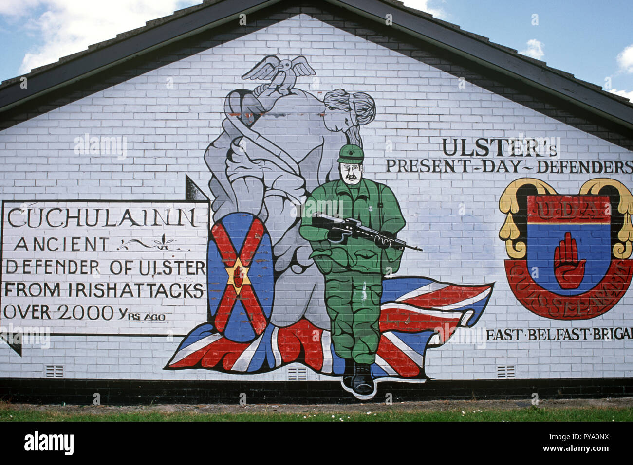 UDA, Ulster Defence Association, murales lealisti durante i guai, Irlanda del Nord il conflitto, Belfast, 1997 Foto Stock