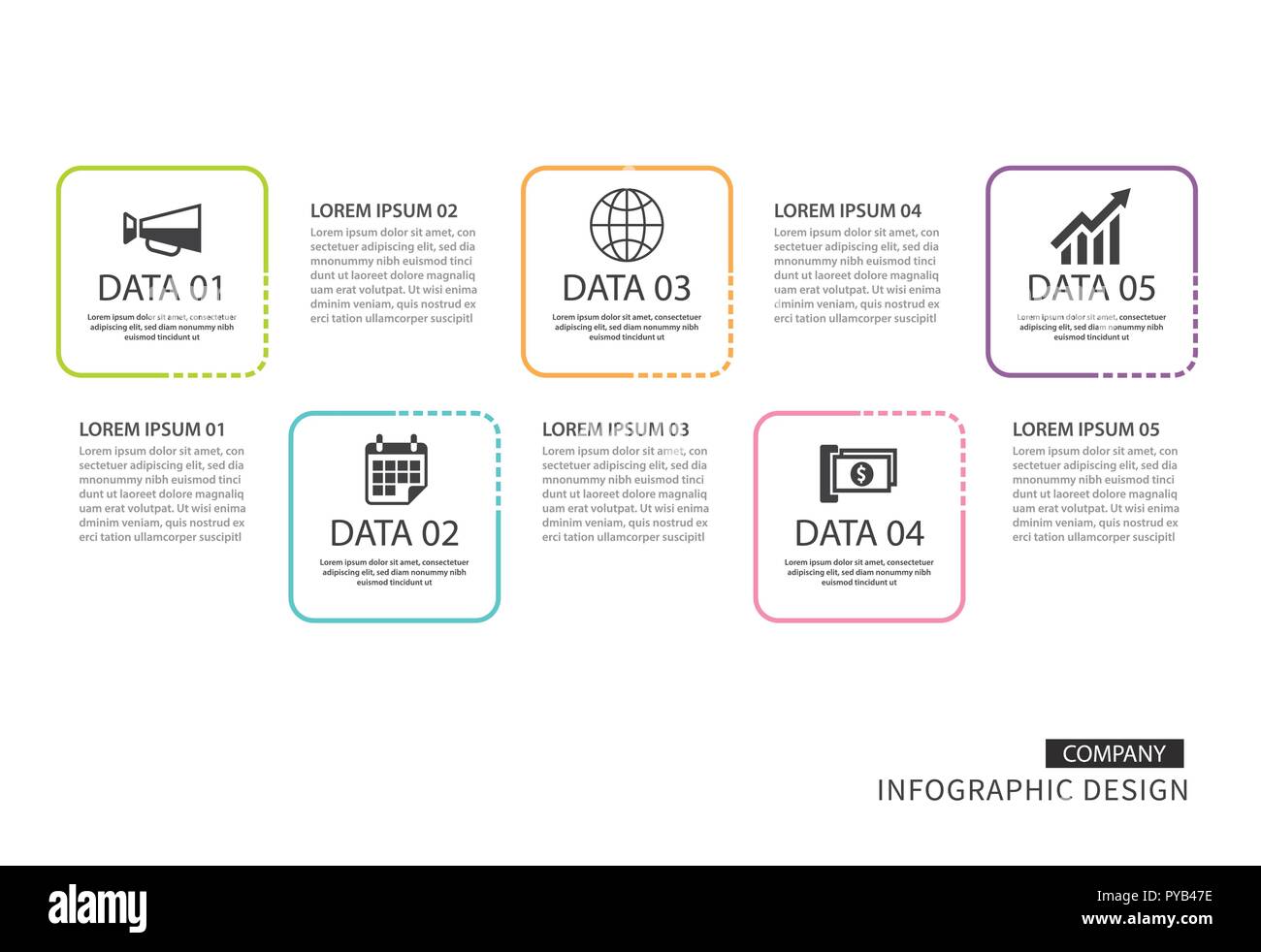 Piazza Infographics linea sottile con 4 modello di dati. Illustrazione Vettoriale sfondo astratto. Può essere utilizzato per il layout di flusso di lavoro, business step, tag, bann Illustrazione Vettoriale