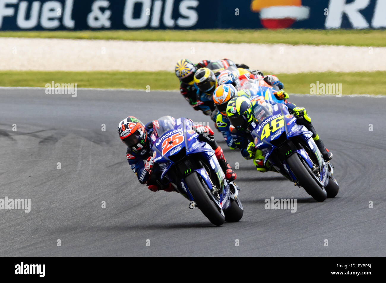 Melbourne, Australia. Il 27 ottobre 2018.: MAVERICK VINALES (ESP) in sella alla #25 Movistar Yamaha Yamaha MotoGP è stato il secondo più veloce in pratica durante il 2018 Michelin Australian Motorcycle Grand Prix , Australia il 27 ottobre 2018. Credito: Dave Hewison sport/Alamy Live News Foto Stock