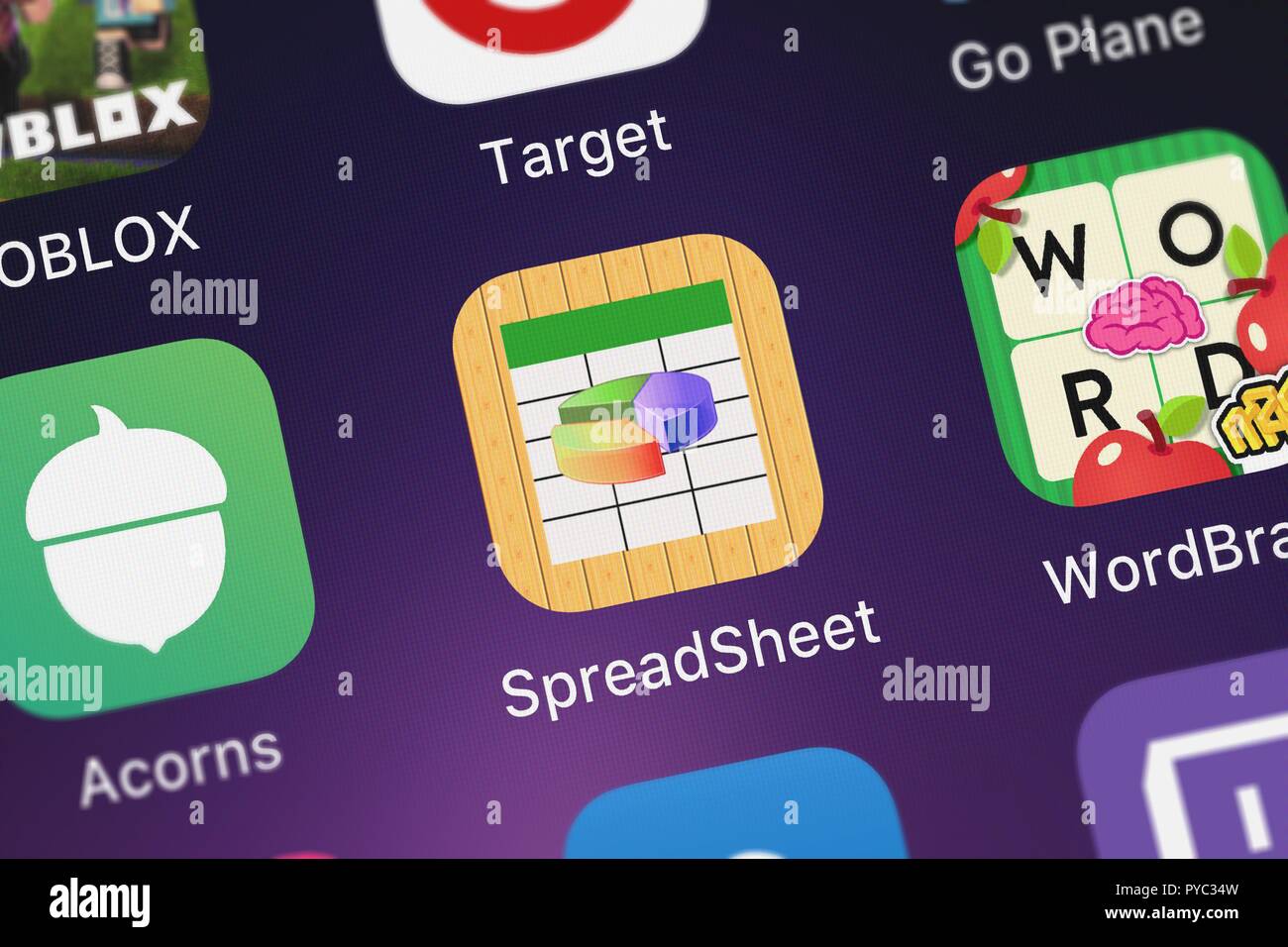 London, Regno Unito - 26 Ottobre 2018: Icona del mobile app foglio di calcolo - Editor di Microsoft Excel i file XLS per iPad da Appsverse Inc. su un Foto Stock