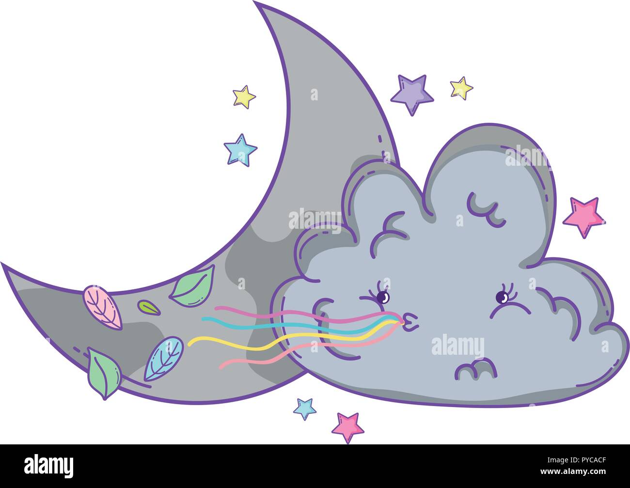 Il cloud e la luna cartoon Illustrazione Vettoriale