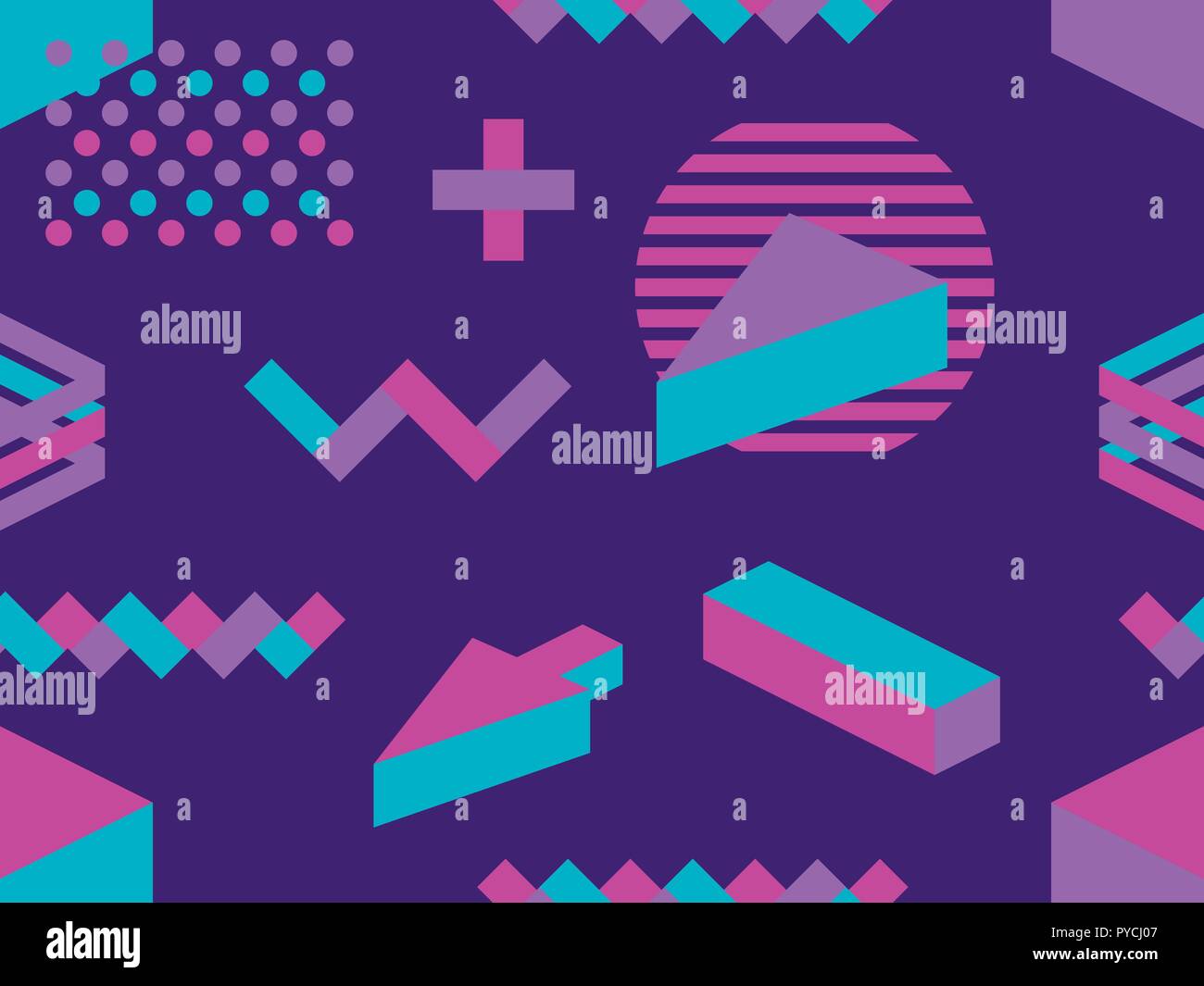 Memphis seamless pattern. Elementi geometrici memphis in stile anni ottanta. Forme isometriche. Illustrazione Vettoriale Illustrazione Vettoriale