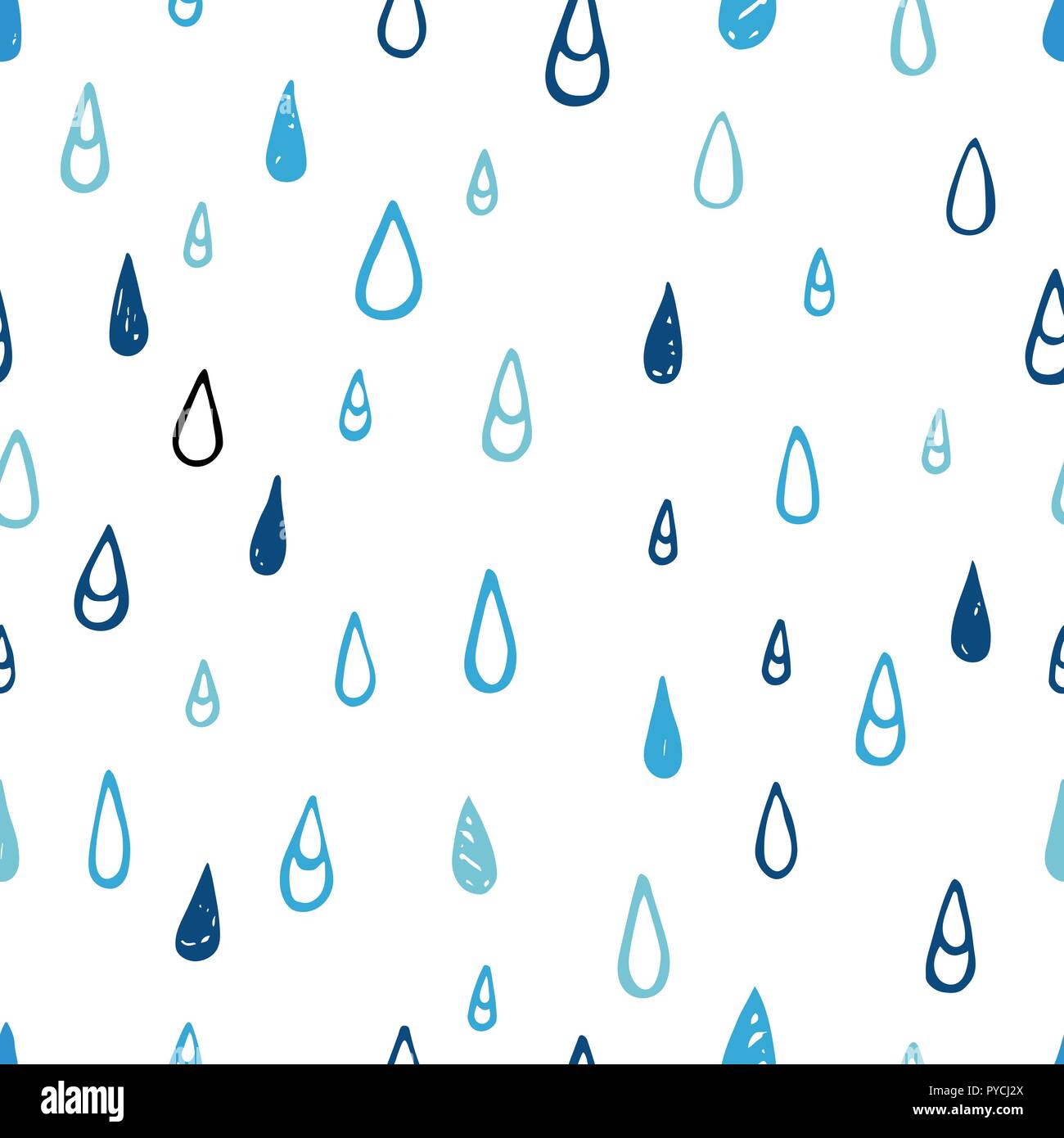Strappi e calo segni seamless pattern. Disegnata a mano doodle acqua simboli su sfondo bianco. Carino modello di pioggia per il design. Illustrazione Vettoriale