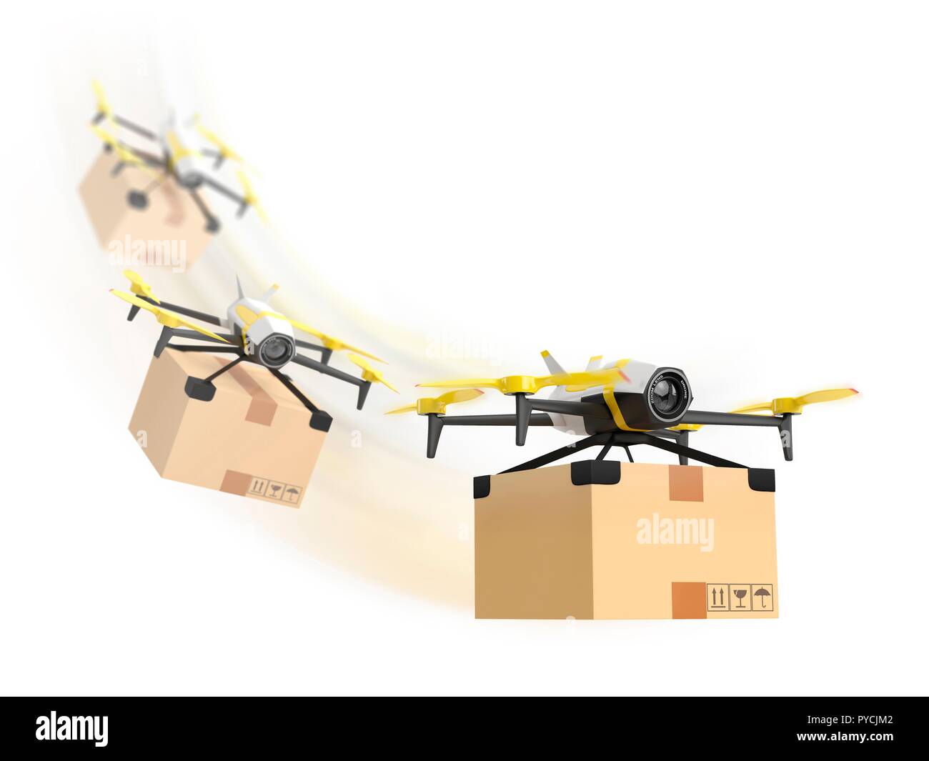 Consegna drone con un pacchetto, illustrazione. Foto Stock