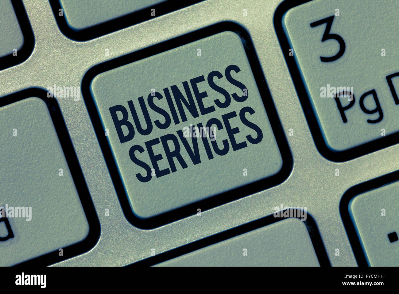 Parola di scrittura di testo servizi business. Il concetto di business per fornisce prodotti immateriali contabilità di contabilità IT. Foto Stock