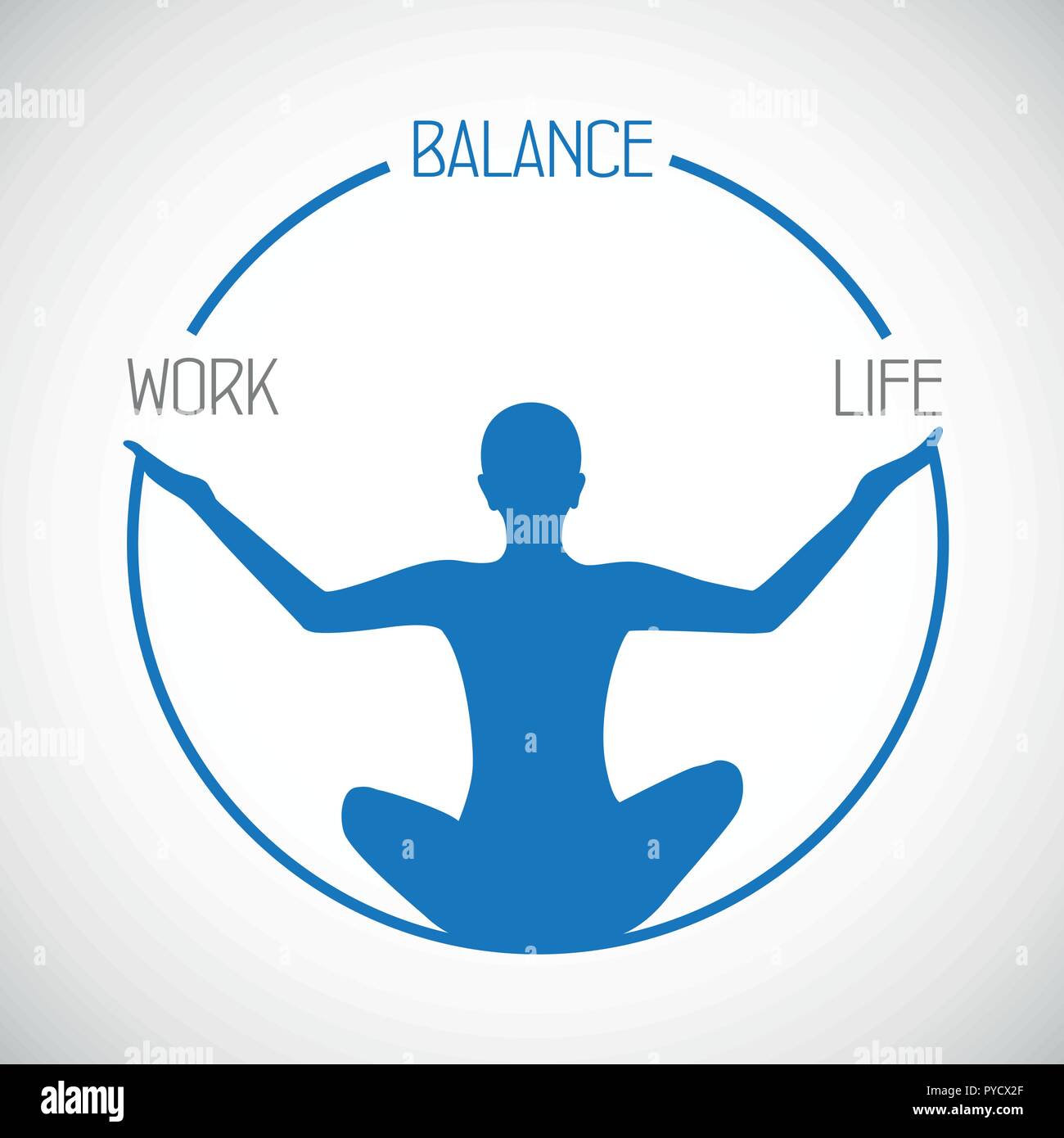 Persona silhouette blu meditare per equilibrio tra attività lavorativa e vita privata su uno stile di vita sano illustrazione vettoriale Illustrazione Vettoriale