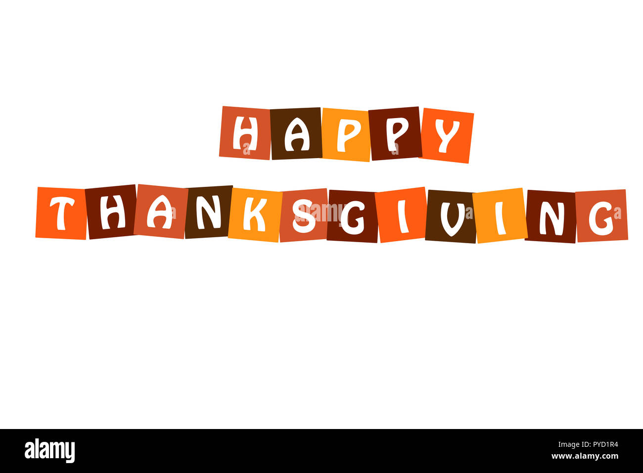 Felice ringraziamento poster, lettere di vettore in piazze con colori tradizionali Foto Stock