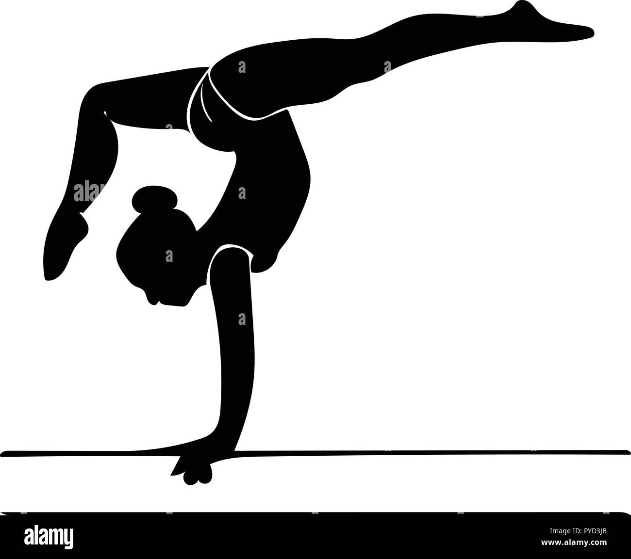 Silhouette vettore grafico del ginnasta sul fascio di eseguire un back walkover nel profilo. Illustrazione Vettoriale