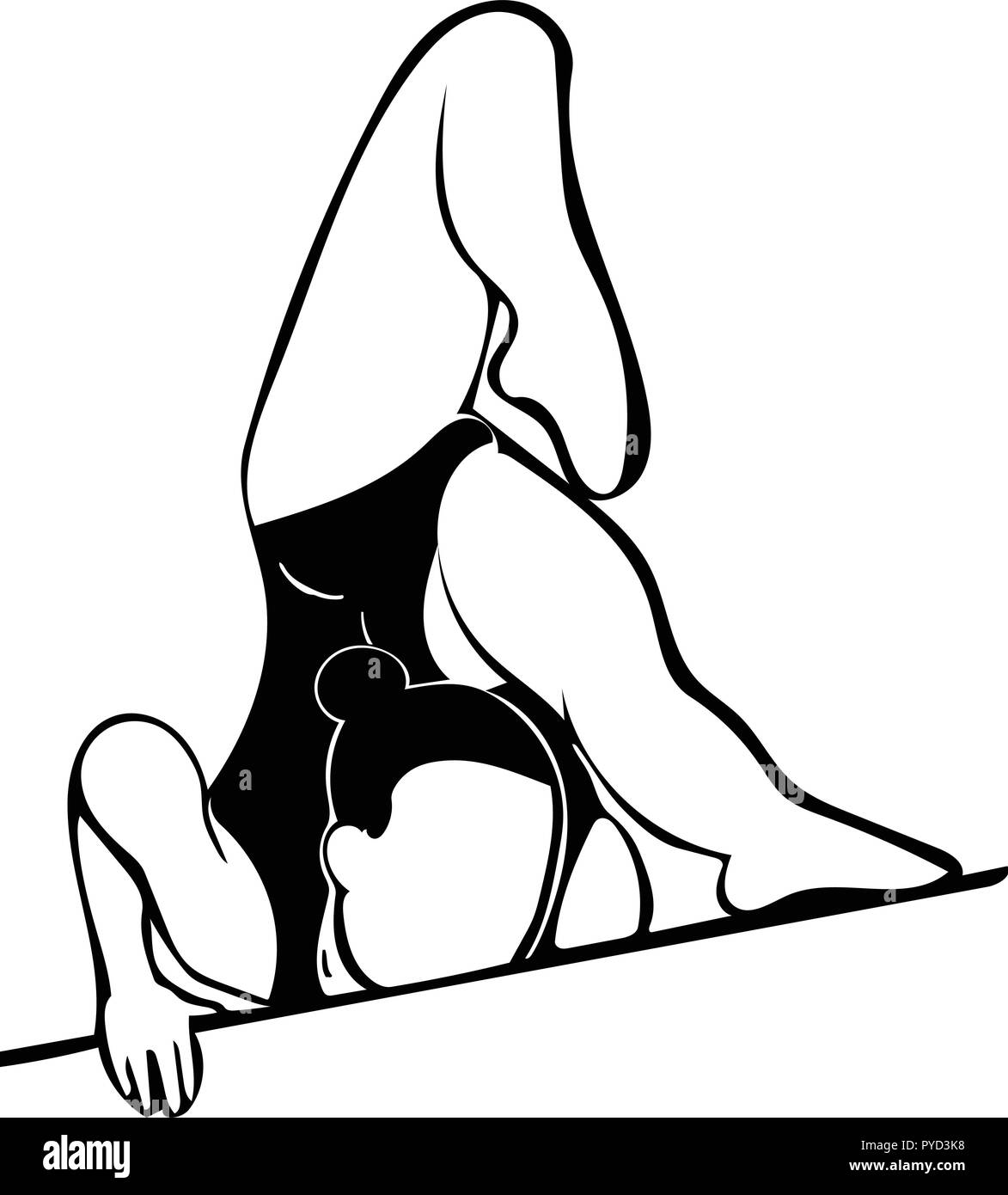 Monocromatico grafico vettoriale del ginnasta sul fascio di eseguire un rotolo di petto. Illustrazione Vettoriale