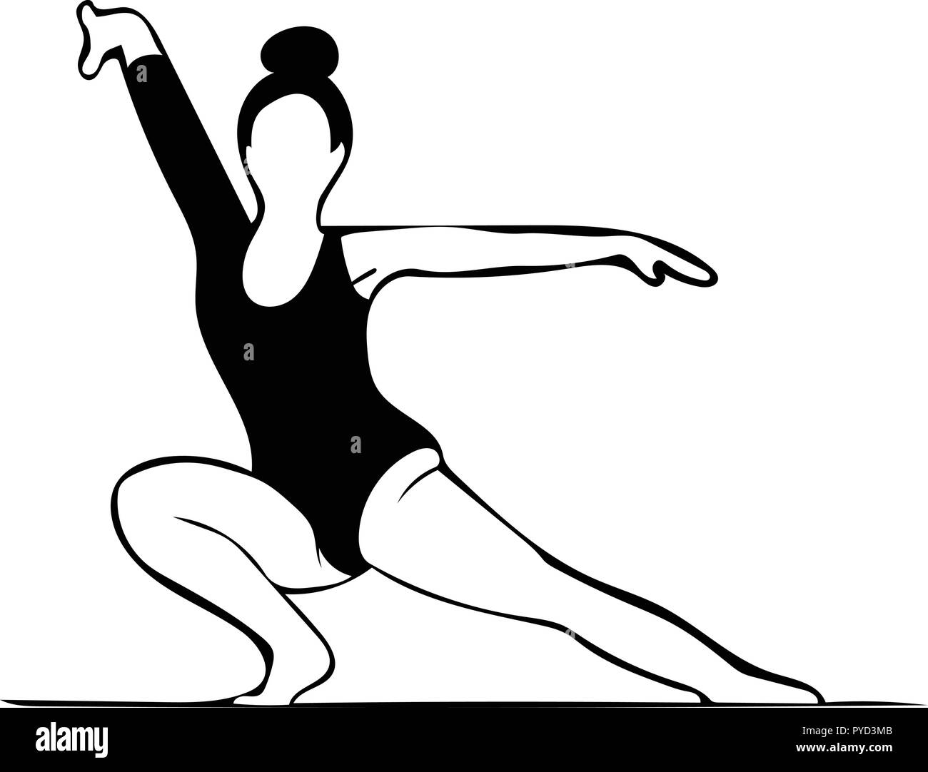 Monocromatico grafico vettoriale del ginnasta in posa con la gamba estesa per dimensioni. Illustrazione Vettoriale