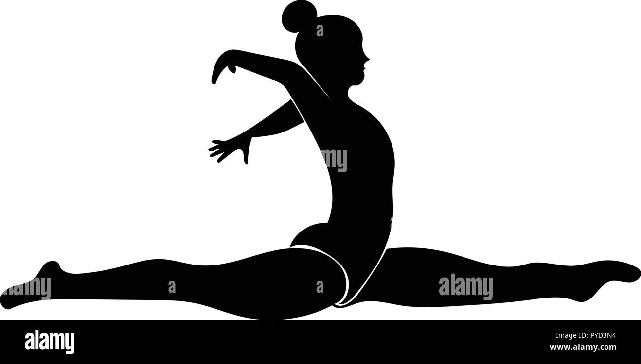 Vector Graphic silhouette del ginnasta esegue spacchi frontali nel profilo. Illustrazione Vettoriale