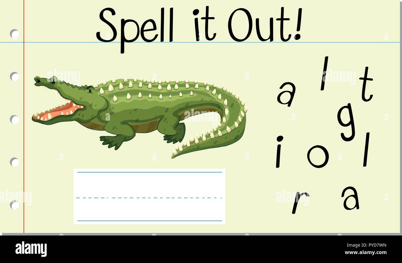 Scrivi parola inglese illustrazione del coccodrillo Illustrazione Vettoriale