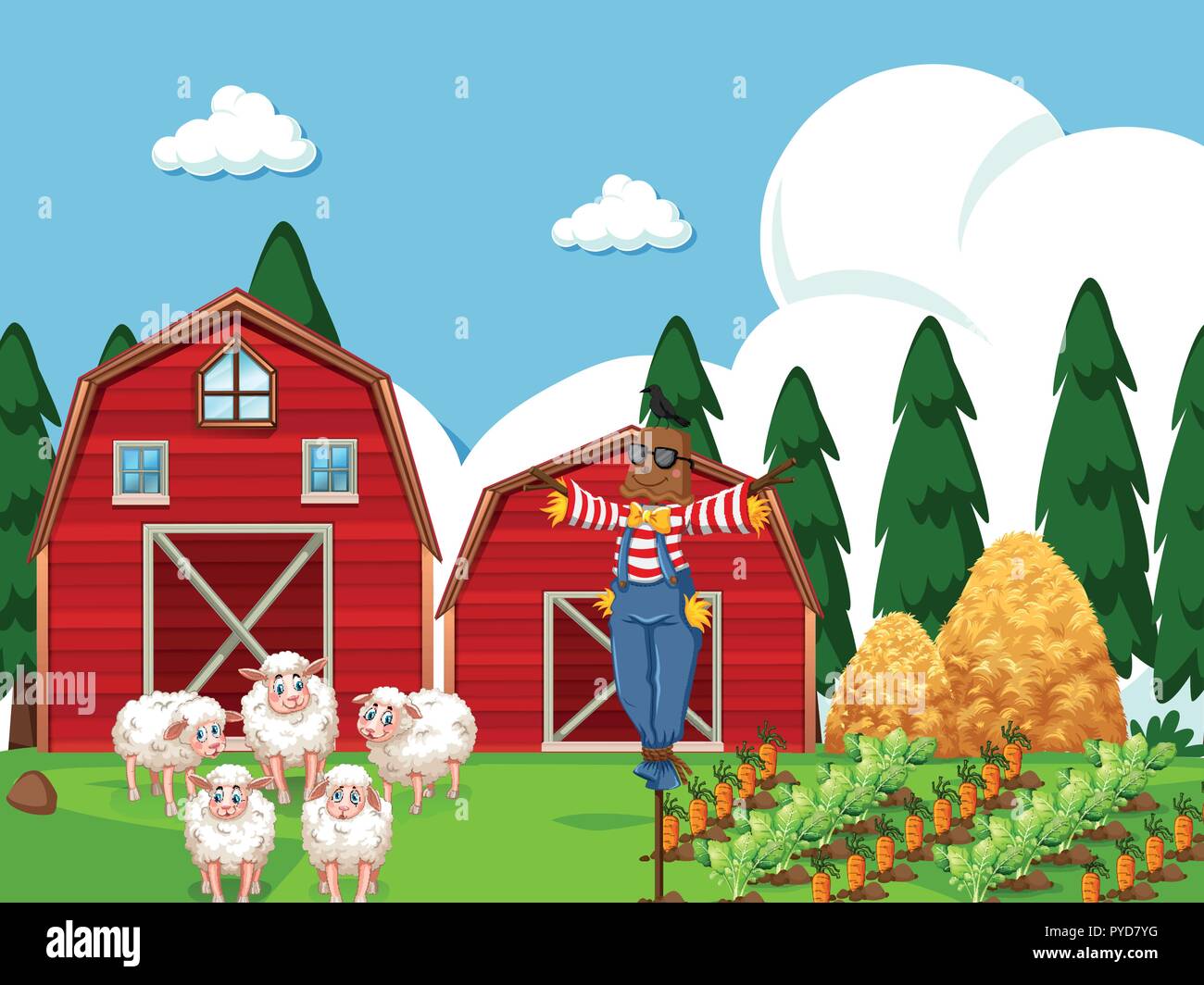 Agriturismo scena con illustrazione di pecora Illustrazione Vettoriale