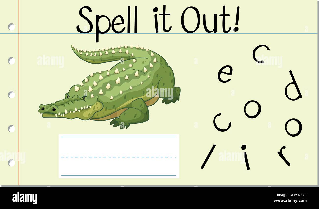 Scrivi parola inglese illustrazione del coccodrillo Illustrazione Vettoriale