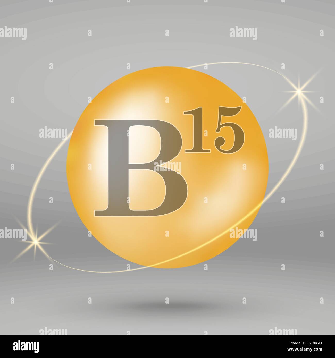 Vitamina B15 gold icona. drop capsula di pillola. Vitamina complesso disegno Illustrazione Vettoriale