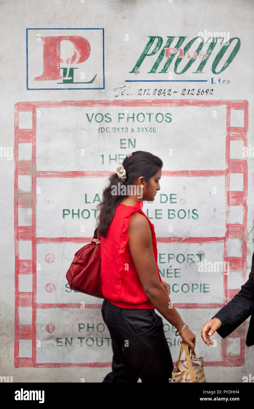 Scena di strada in Old Port Louis, Mauritius. Foto Stock