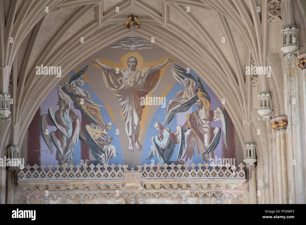 Murale medioevale all interno della chiesa normanna Foto Stock