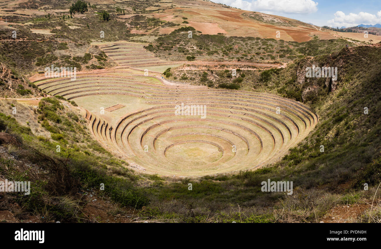 Inca antiche terrazze circolari di Moray (Stazione di Esperimento Agricola), Perù, Sud America Foto Stock
