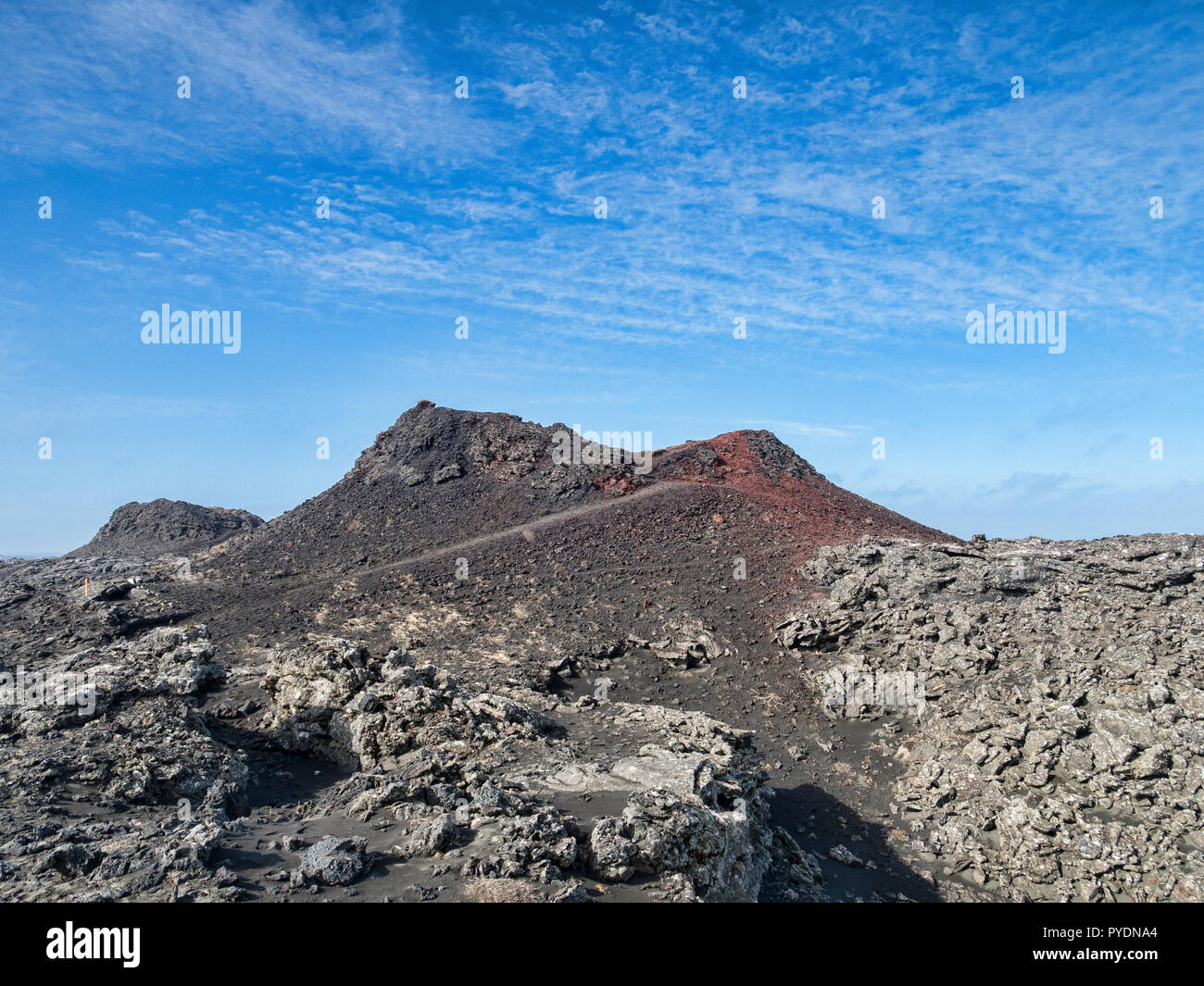 Un piccolo cratere presso il cratere Stampar fila, penisola di Reykjanes, Islanda Foto Stock