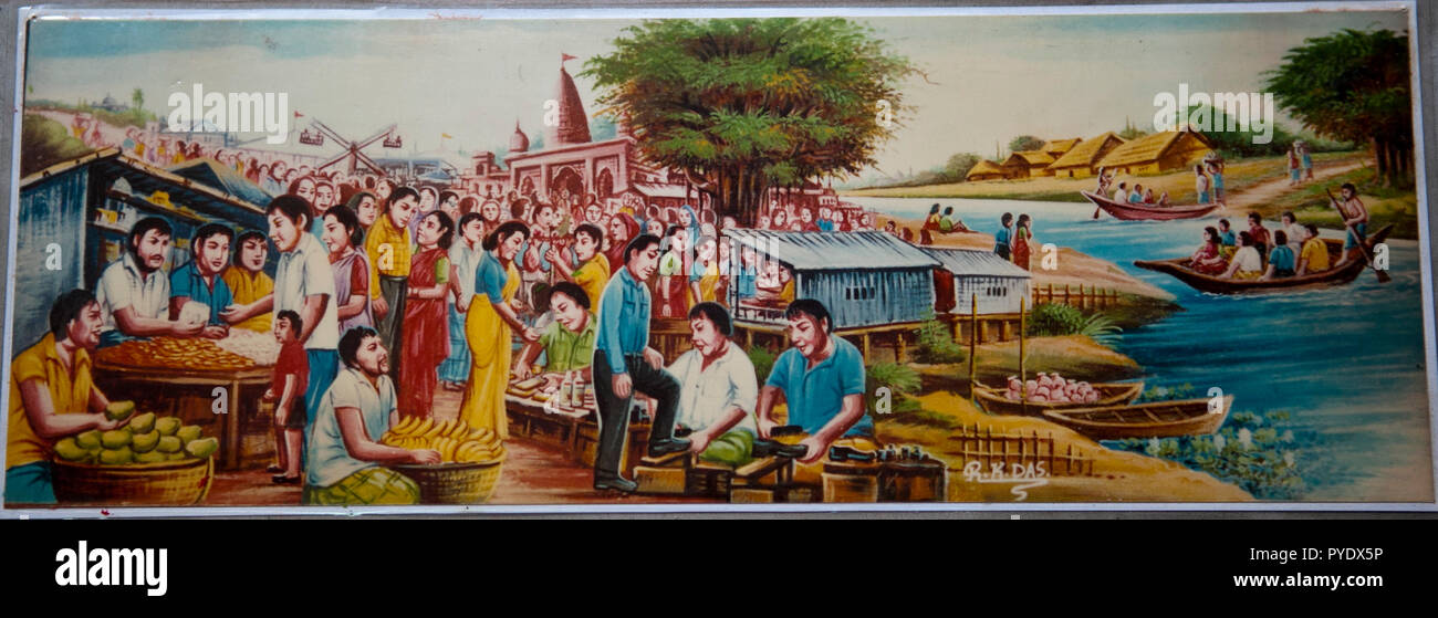 Una illustrazione creata da raj kumar Das, meglio noto come RK Das, uno della prima generazione di artisti rickshaw in Bangladesh, è visto nel suo studio di pro capite Foto Stock