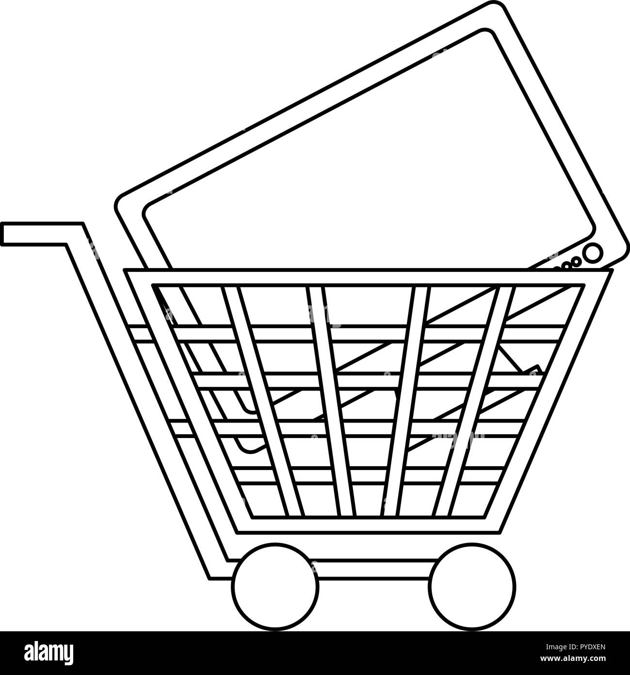 Carrello con la tv in bianco e nero Illustrazione Vettoriale